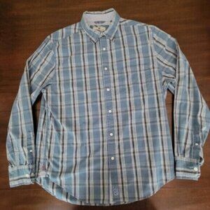 Canterbury of New Zealand Plaid Button Down Shirt Blue Black Long Sleeve Size L
